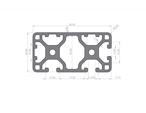 Aluminiumprofil 30x60 Nut 6 I-Typ 3N90 Leicht